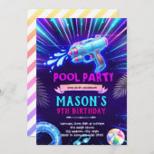 Neon Watergun Party Invitation Kaart (Voorkant / Achterkant)