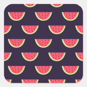 Neon Watermelon op het Paarse Patroon Vierkante Sticker