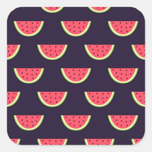 Neon Watermelon op het Paarse Patroon Vierkante Sticker (Voorkant)