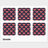 Neon Watermelon op het Paarse Patroon Vierkante Sticker (Vel)