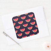 Neon Watermelon op het Paarse Patroon Vierkante Sticker (Envelop)