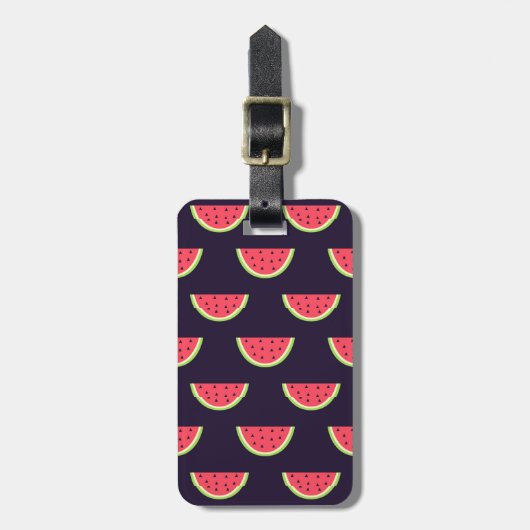 Neon Watermelon op Paars Patroon Bagagelabel (Voorkant verticaal)