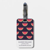 Neon Watermelon op Paars Patroon Bagagelabel (Achterkant verticaal)