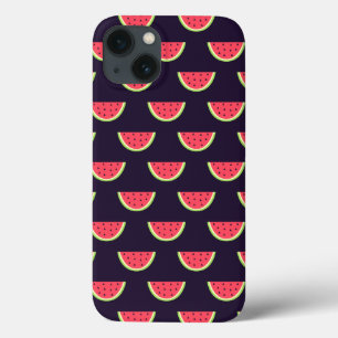 Neon Watermelon op Paars Patroon iPhone 13 Hoesje