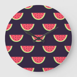 Neon Watermelon op Paars Patroon Grote Klok