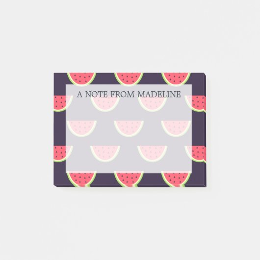 Neon Watermelon op Paars Patroon Post-it® Notes (Voorkant)