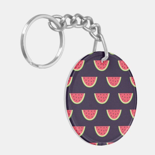 Neon Watermelon op Paars Patroon Sleutelhanger (Voorkant Links)