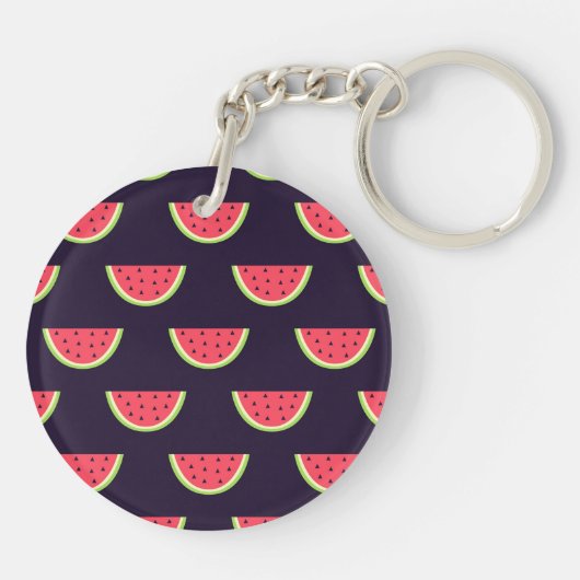 Neon Watermelon op Paars Patroon Sleutelhanger (Achterkant)