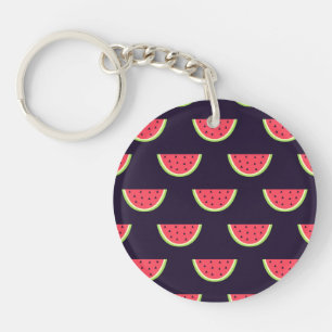 Neon Watermelon op Paars Patroon Sleutelhanger