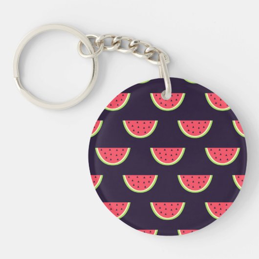 Neon Watermelon op Paars Patroon Sleutelhanger (Voorkant)