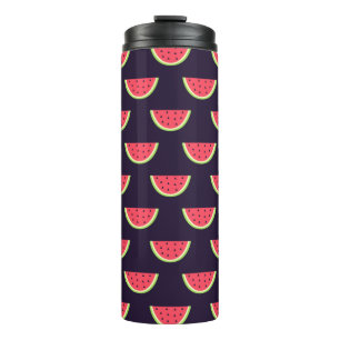 Neon Watermelon op Paars Patroon Thermosbeker