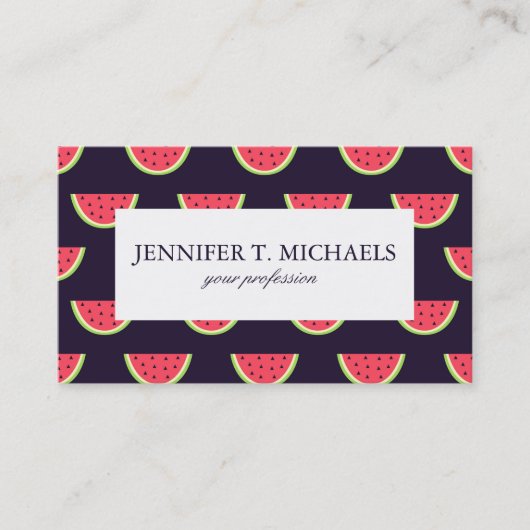 Neon Watermelon op Paars Patroon Visitekaartje (Voorkant)