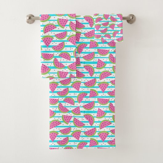 Neon Watermelon op Stripes Pattern Bad Handdoek (Insitu)