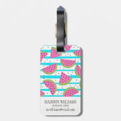 Neon Watermelon op Stripes Pattern Bagagelabel (Achterkant verticaal)
