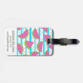 Neon Watermelon op Stripes Pattern Bagagelabel (Achterkant horizontaal)