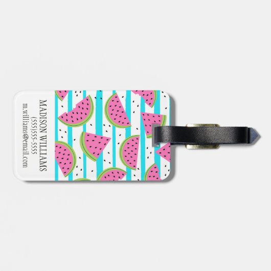 Neon Watermelon op Stripes Pattern Bagagelabel (Achterkant horizontaal)