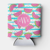 Neon Watermelon op Stripes Pattern Blikjeskoeler (Voorkant)