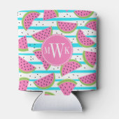 Neon Watermelon op Stripes Pattern Blikjeskoeler (Achterkant)