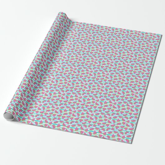 Neon Watermelon op Stripes Pattern Cadeaupapier (Uitgerold)