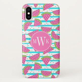 Neon Watermelon op Stripes Pattern iPhone X Hoesje