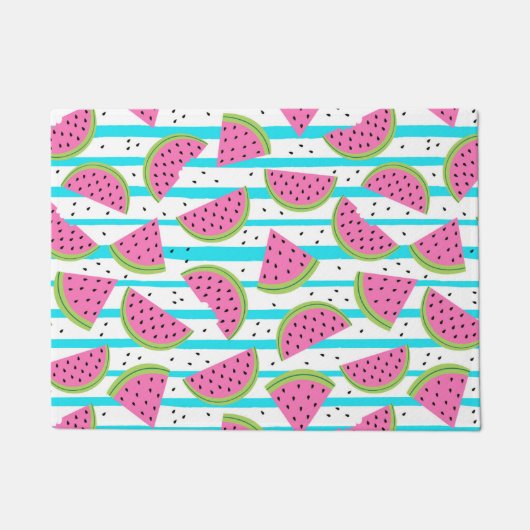 Neon Watermelon op Stripes Pattern Deurmat (Voorkant)