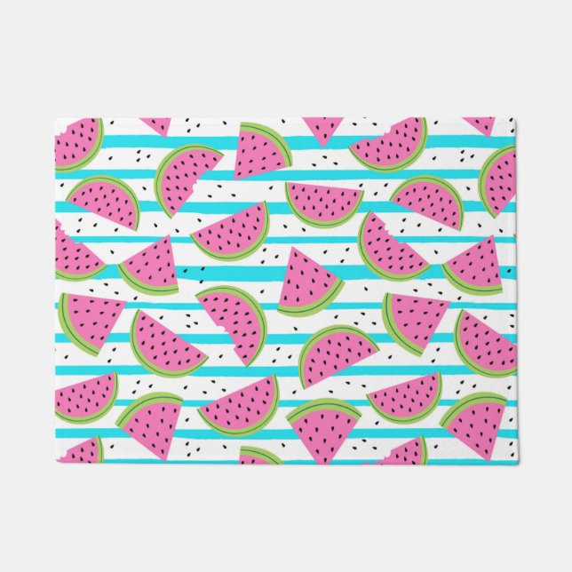 Neon Watermelon op Stripes Pattern Deurmat (Voorkant)
