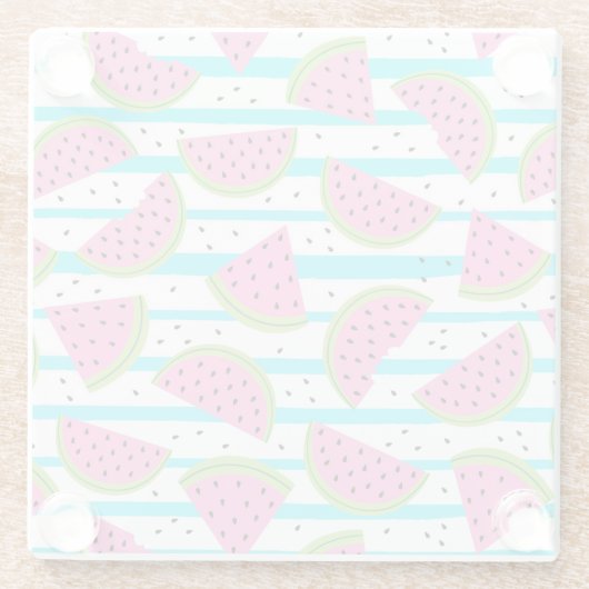 Neon Watermelon op Stripes Pattern Glazen Onderzetter (Achterkant)