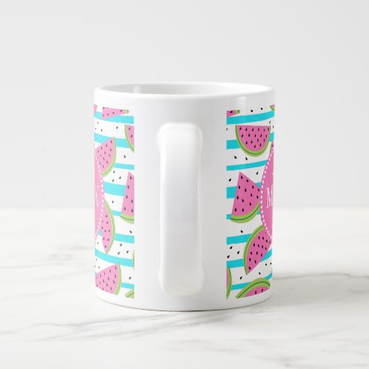 Neon Watermelon op Stripes Pattern Grote Koffiekop (Achterkant)