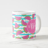 Neon Watermelon op Stripes Pattern Grote Koffiekop (Voorkant rechts)