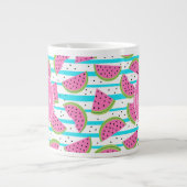 Neon Watermelon op Stripes Pattern Grote Koffiekop (Voorkant)
