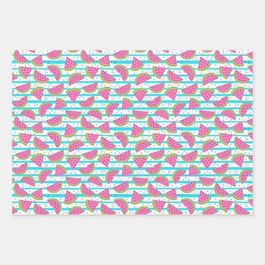 Neon Watermelon op Stripes Pattern Inpakpapier Vel (Voorkant 2)