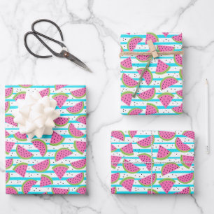 Neon Watermelon op Stripes Pattern Inpakpapier Vel