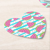 Neon Watermelon op Stripes Pattern Kartonnen Onderzetters (Gekanteld)