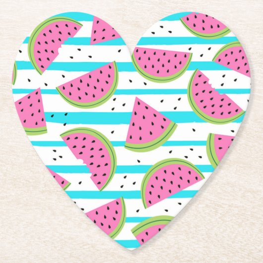 Neon Watermelon op Stripes Pattern Kartonnen Onderzetters (Voorkant)