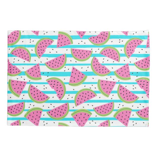 Neon Watermelon op Stripes Pattern Kussensloop (Achterkant-Links)