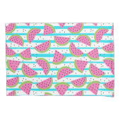 Neon Watermelon op Stripes Pattern Kussensloop (Voorkant-Links)