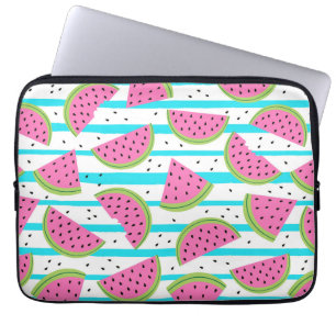 Neon Watermelon op Stripes Pattern Laptop Sleeve