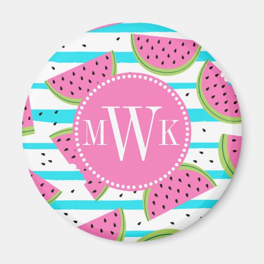 Neon Watermelon op Stripes Pattern Magneet (Voorkant)
