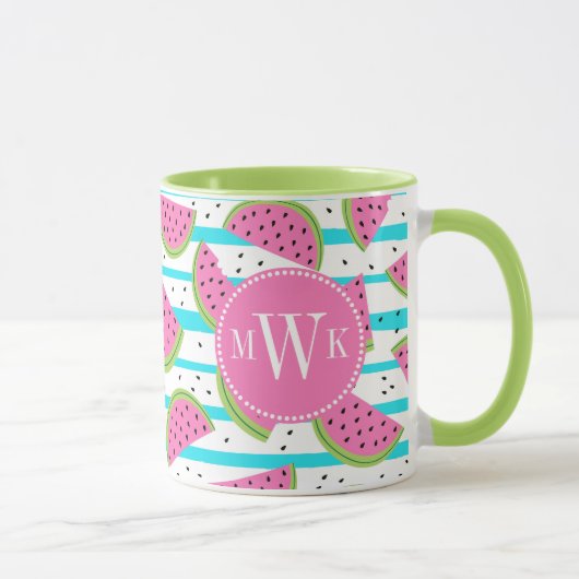 Neon Watermelon op Stripes Pattern Mok (Rechts)