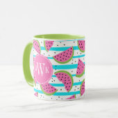Neon Watermelon op Stripes Pattern Mok (Voorkant links)