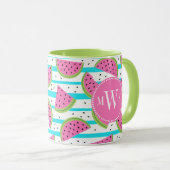 Neon Watermelon op Stripes Pattern Mok (Voorkant rechts)