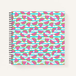 Neon Watermelon op Stripes Pattern Notitieboek