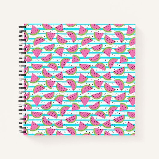Neon Watermelon op Stripes Pattern Notitieboek (Voorkant)