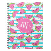 Neon Watermelon op Stripes Pattern Notitieboek (Voorkant)
