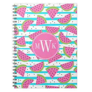 Neon Watermelon op Stripes Pattern Notitieboek