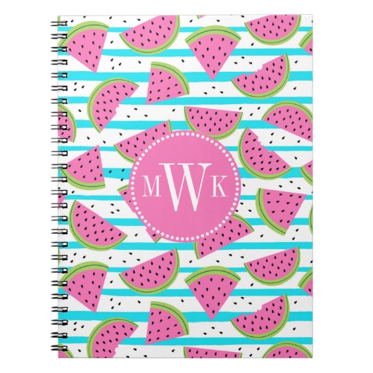 Neon Watermelon op Stripes Pattern Notitieboek (Voorkant)