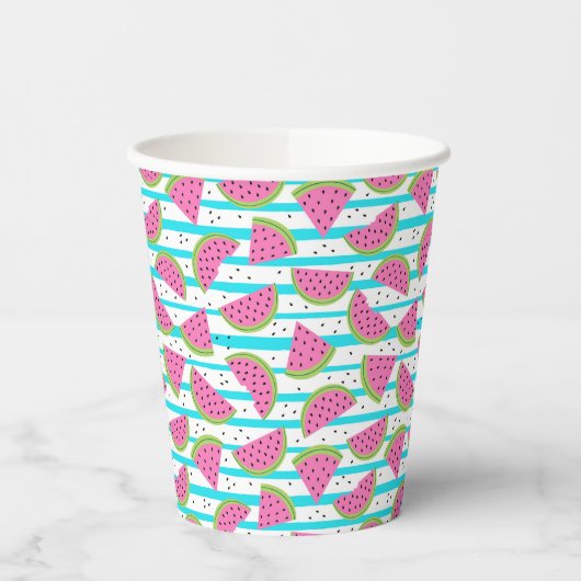 Neon Watermelon op Stripes Pattern Papieren Bekers (Links)