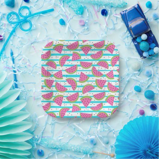 Neon Watermelon op Stripes Pattern Papieren Bordje (Feest)