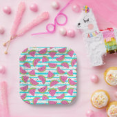 Neon Watermelon op Stripes Pattern Papieren Bordje (Feest)