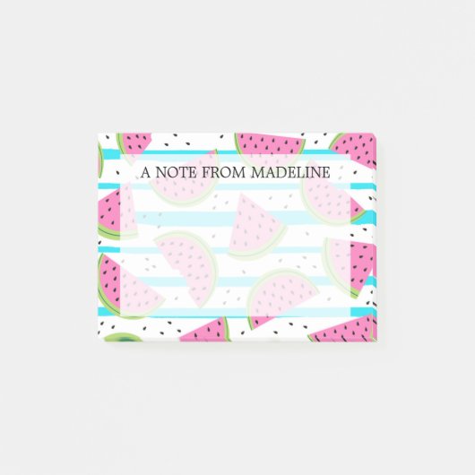 Neon Watermelon op Stripes Pattern Post-it® Notes (Voorkant)